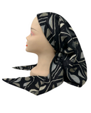 SP293BKGY Black/Grey Geometric Metallic Lines Pre-Tied Open Back Bandanna