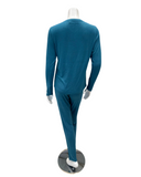 Angelice C-7143 Denim Blue Emblem Ribbed V Neck Modal Pajamas Set Myselflingerie.com