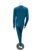 Angelice C-7143 Denim Blue Emblem Ribbed V Neck Modal Pajamas Set Myselflingerie.com