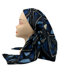 Cherie Black/Blue Geometric Metallic Lines Pre-Tied Open Back Bandanna