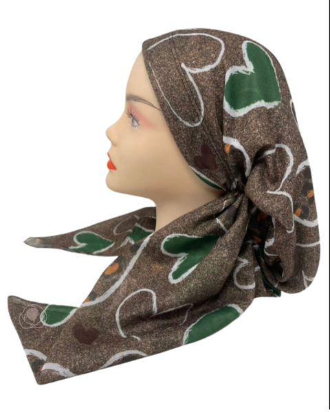It's Younique Rustic Leopard and Hearts Brown Pre-Tied Open Back Bandanna with Velvet Grip