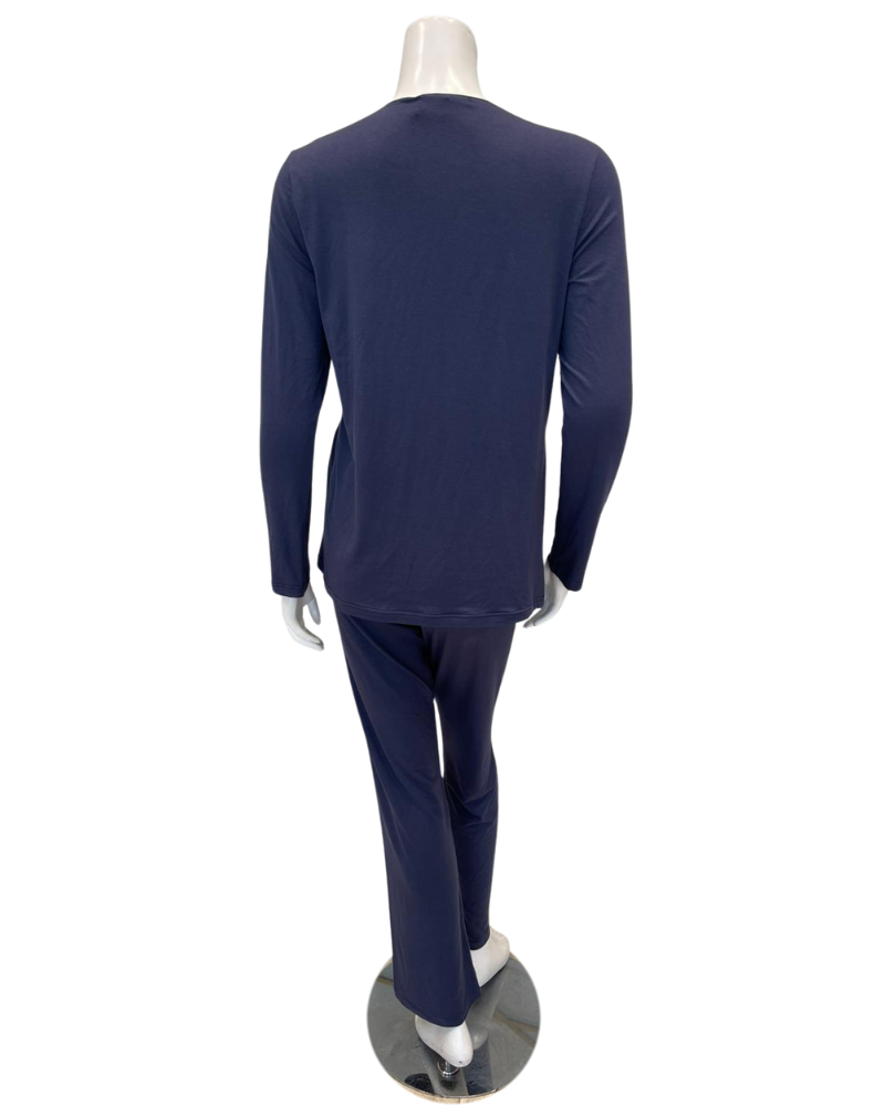 Verdiani 4438 Navy Slanted V Lace Applique Modal Pajamas Set Myselflingerie.com