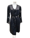 Pen-ky 14762C3 + 26761 Black Pleated Floral Lace Chemise & Wrap Set Myselflingerie.com