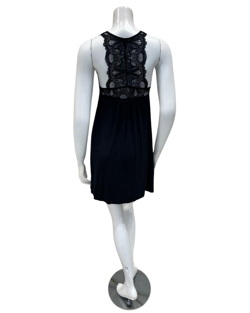 Fleur't 630F Black Lace Full Cup T-Back Short Modal Chemise Myselflingerie.com