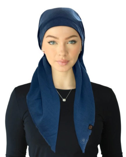 Cherie SPC309A-DN Denim Solid Fringe Design Adjustable Closed Back Pre-Tied Bandanna Myselflingerie.com