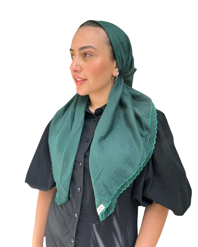 Scarf Bar Emerald Green Scalloped Classic Pre-Tied Bandanna with Velvet Grip Myselflingerie.com