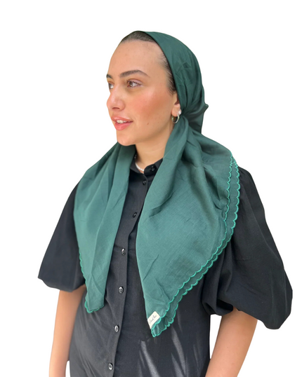 Scarf Bar Emerald Green Scalloped Classic Pre-Tied Bandanna with Velvet Grip Myselflingerie.com