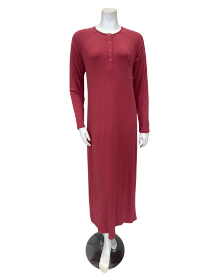 Angelice S-7142 Rosewood Logo Snaps Ribbed Modal Nightgown Myselflingerie.com