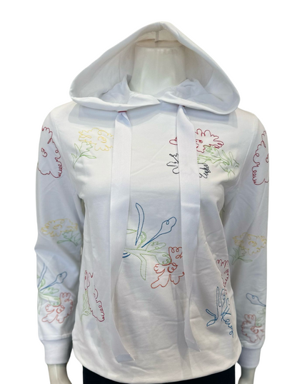The Star Story 10-874 Flowers Embroidered White Cotton Teen Hoodie Myselflingerie.com