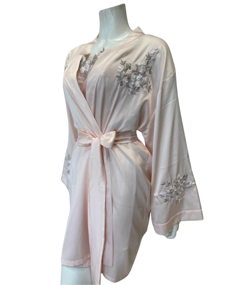 Isayes Lingerie 600193 + 180078 Light Pink Embroidered Chemise & Wrap Set Myselflingerie.com