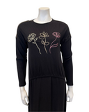 Mega Dreams 357735 Black Ribbed Tri Color Embroidered Flowers Modal Nursing Nightgown Myselflingerie.com