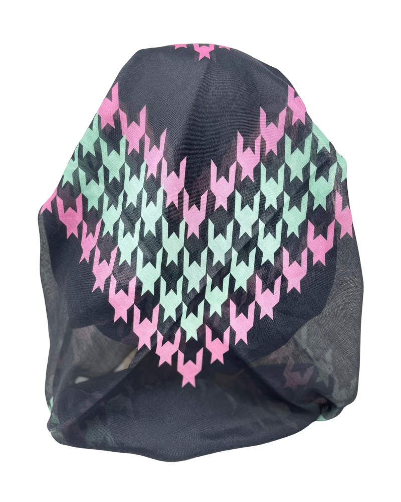 It's Younique OB-HOU-GNPK Green and Pink Houndstooth Pre-Tied Open Back Bandanna with Velvet Grip Myselflingerie.com