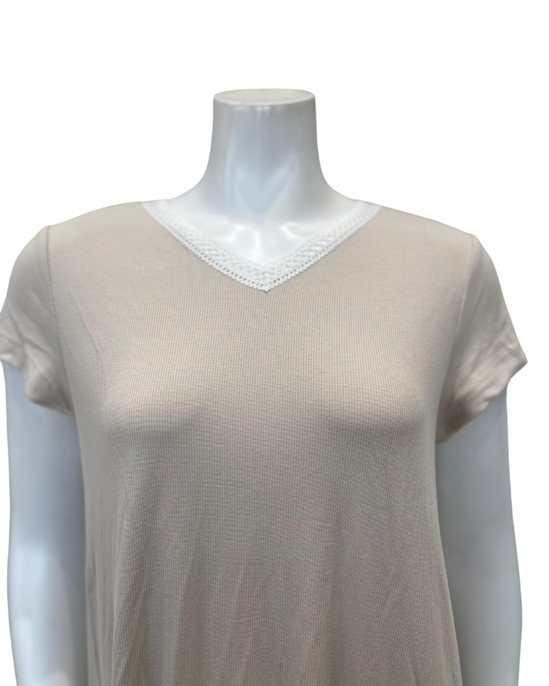 Jackie O'Loungewear NS-S/S-ECR Ecru Ribbed V Neck Short Sleeves Modal Nightshirt Myselflingerie.com