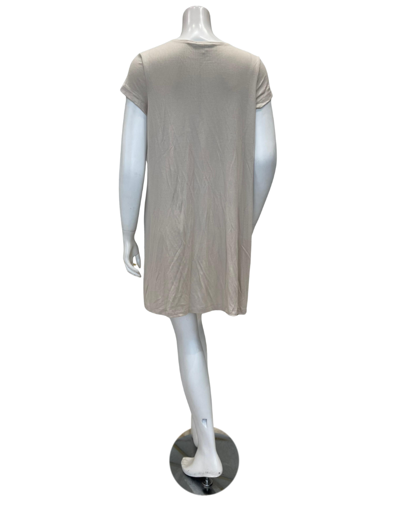 Jackie O'Loungewear NS-S/S-ECR Ecru Ribbed V Neck Short Sleeves Modal Nightshirt Myselflingerie.com