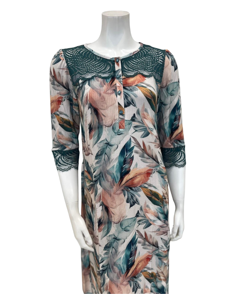 Oh! Zuza B49 Floral Print Ribbed Button Down Modal Nightshirt Myselflingerie.com