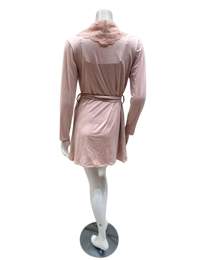 Samantha Chang SC222216-8016-VP Pink Sand Lace Vanilla Modal Chemise & Robe Set Myselflingerie.com