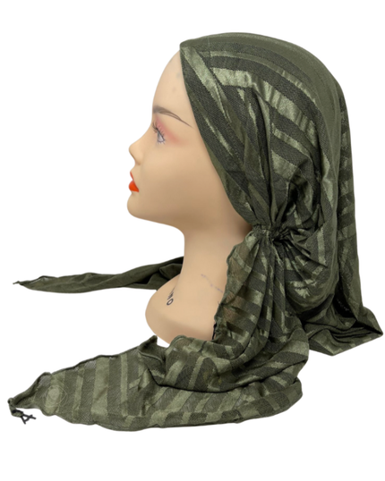 Ahead VT2601 Olive Green Waverly Mesh Versatile Style Long Tails Open Back Pre-Tied Bandanna Myselflingerie.com