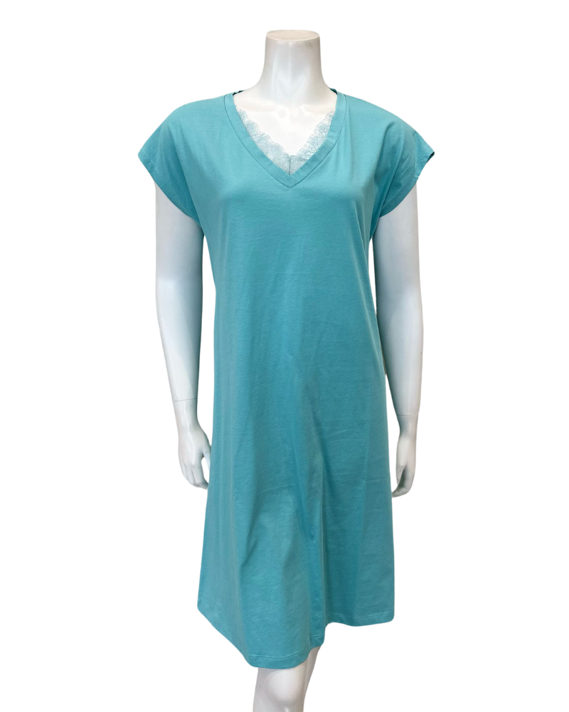Iora Lingerie 25114 Wedgewood Blue V Lace Trim Cap Sleeve 100% Organic Cotton Nightshirt myselflingerie.com Iora Lingerie 25114 Wedgewood Blue V Lace Trim Cap Sleeve 100% Organic Cotton Nightshirt myselflingerie.com
