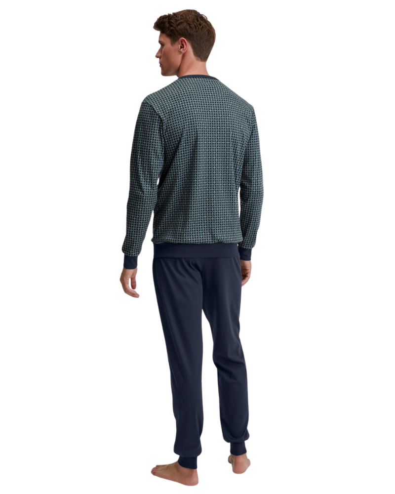 Calida 41282 #549 Dark Glen Relax Comfy Men's 100% Cotton Pajamas Set with Cuff Myselflingerie.com