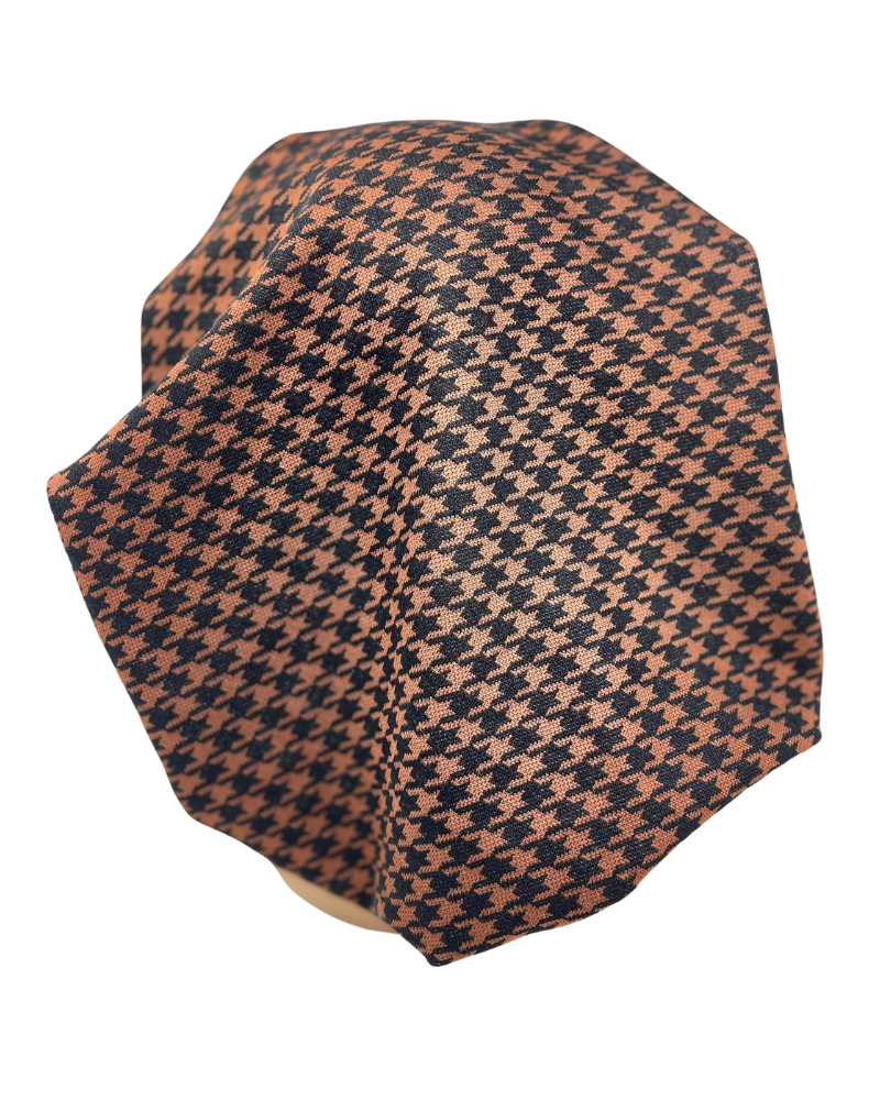 Triple Up BUL1048 Caramel & Black Houndstooth Print Unlined Pre-Tied Bandanna Myselflingerie.com