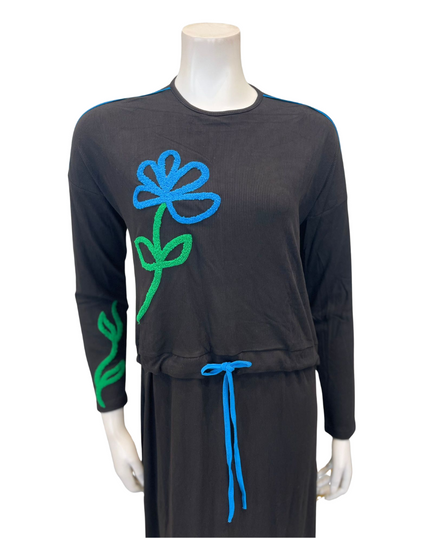 Mega Dreams 392521 Blue Side Flower Ribbed Modal Nursing Nightgown Myselflingerie.com