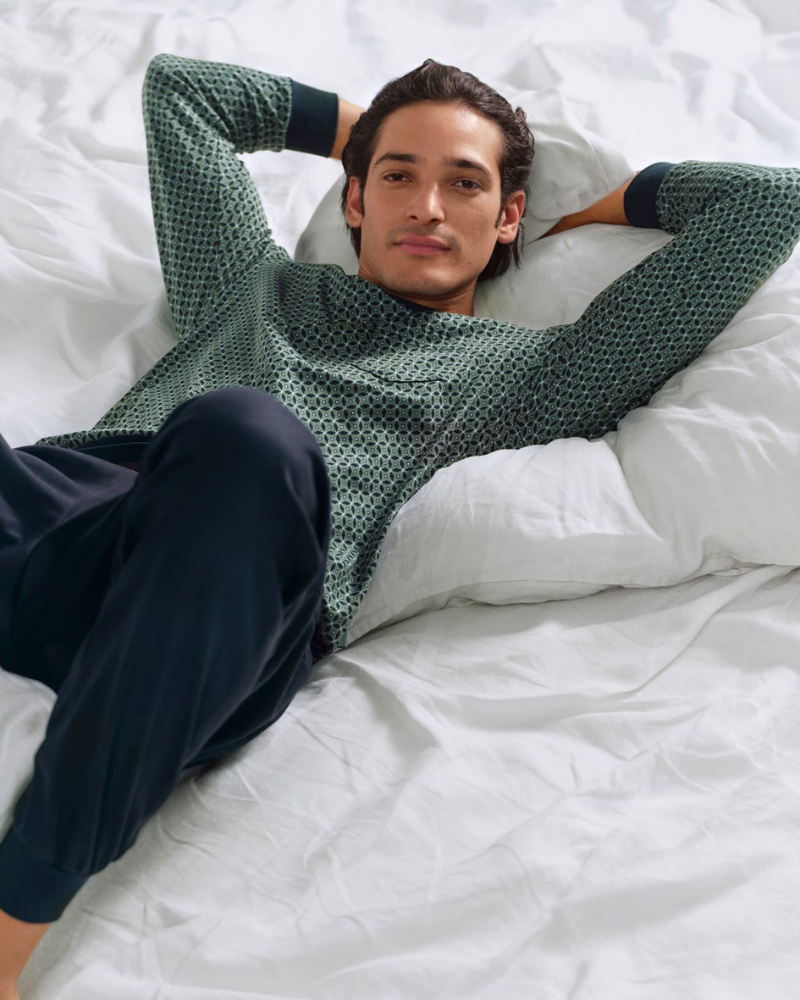 Calida 41282 #549 Dark Glen Relax Comfy Men's 100% Cotton Pajamas Set with Cuff Myselflingerie.com