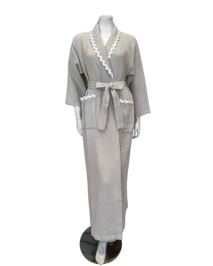 Iora Lingerie 25309C Beige 100% Cotton Waffle Wrap Robe with Trim Myselflingerie.com