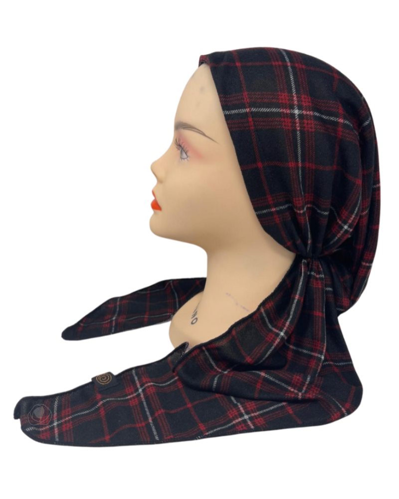 Cherie HA-FLRKN-BKRD Black/Red Floral Knit Adjustable Pre-Tied Bandanna Myselflingerie.com