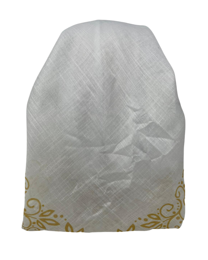 It's Younique OB-LACE-GO White with Gold Lace Border Design Pre-Tied Open Back Bandanna with Velvet Grip Myselflingerie.com
