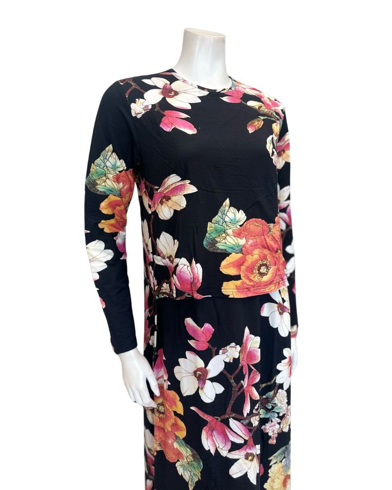 The Star Story 10-881 Wildlife Floral Black Modal Nursing Nightgown Myselflingerie.com