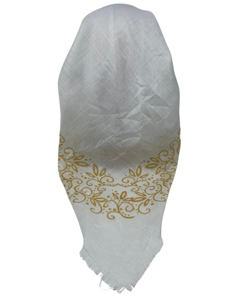 It's Younique OB-LACE-GO White with Gold Lace Border Design Pre-Tied Open Back Bandanna with Velvet Grip Myselflingerie.com