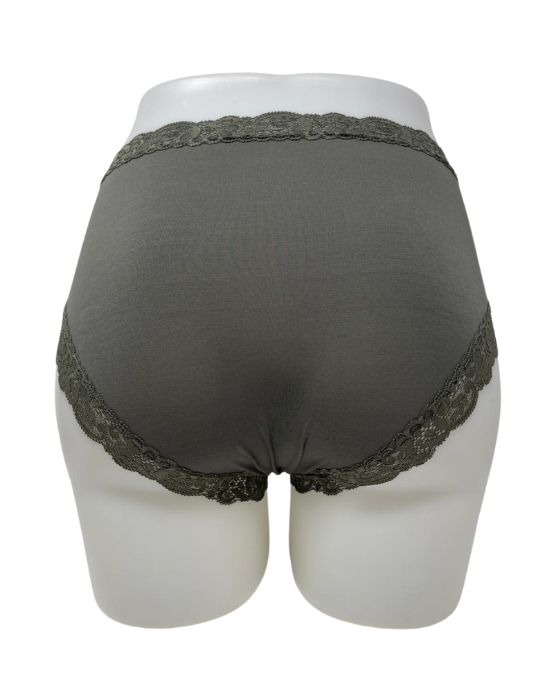 Fleur't 602 Dusty Olive Iconic Modal Lace Hi Waisted Brief Myselflingerie.com