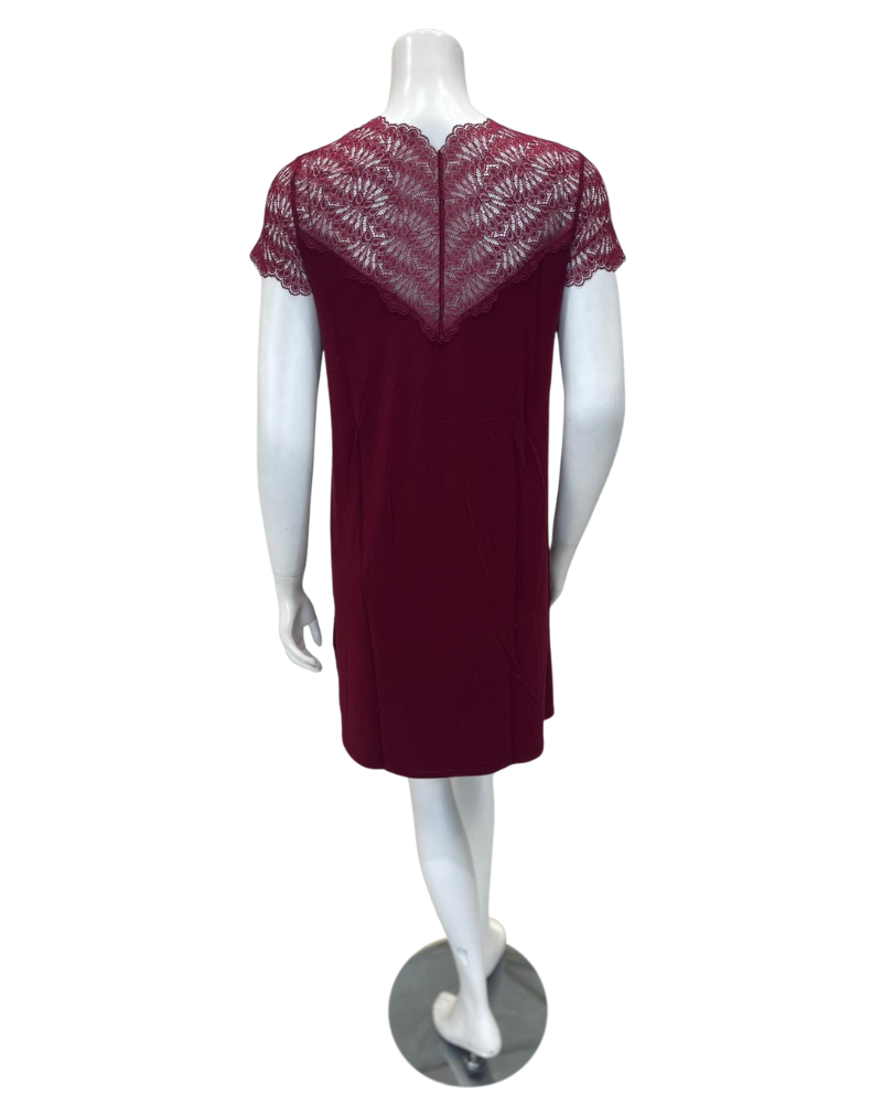 Oh! Zuza 4515 Red Wine Sheer Lace Neck Modal Nightshirt Myselflingerie.com