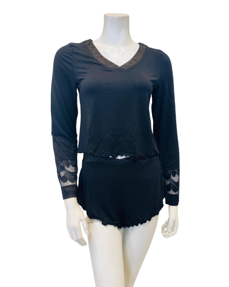 Fleur't 6141 Black Parisian Nights Pajamas Shorts Set Myselflingerie.com