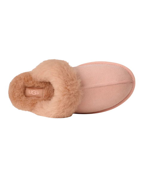 UGG Scuffette II Beige Blush Suede Slipper with Fur Trim Myselflingerie.com