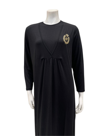Lunderbeck N5125-25 Black Beaded Monogram Modal Versatile Nursing Nightgown Myselflingerie.com