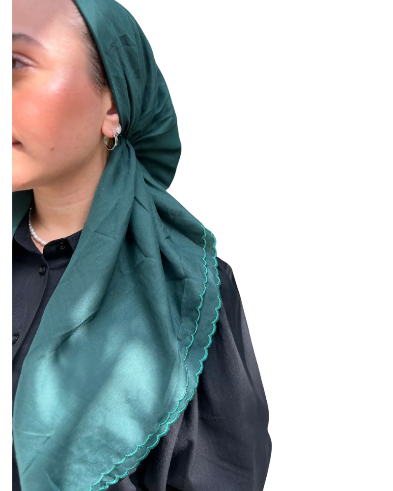 Scarf Bar Emerald Green Scalloped Classic Pre-Tied Bandanna with Velvet Grip Myselflingerie.com