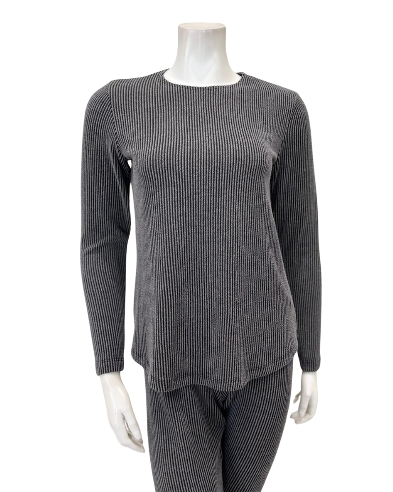 Jackie O'Loungewear PJSET-GRY Grey Ribbed Heather Round Neck Modal Pajamas Set Myselflingerie.com
