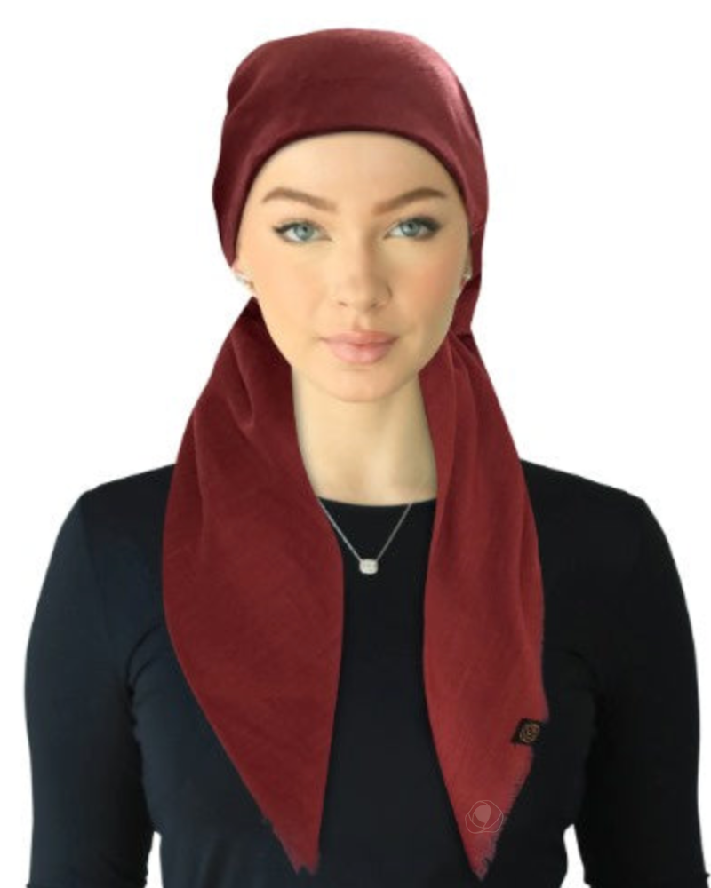 Cherie SPC309A-BGY Burgundy Solid Fringe Design Adjustable Closed Back Pre-Tied Bandanna Myselflingerie.com