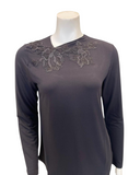 Verdiani 4438 Black Slanted V Lace Applique Modal Pajamas Set Myselflingerie.com