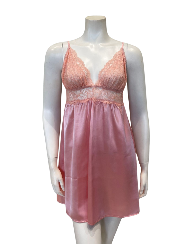 Pen-ky 16050C4 + 26760C4 Powder Rose Lace Bust Support Chemise & Wrap Set Myselflingerie.com