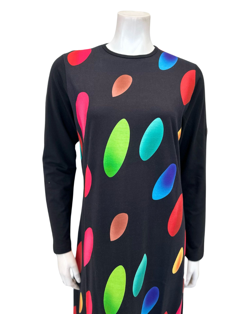 ESPi AN729 Multi Color Circles Print Black Pull On Cotton Teen Nightgown Myselflingerie.com