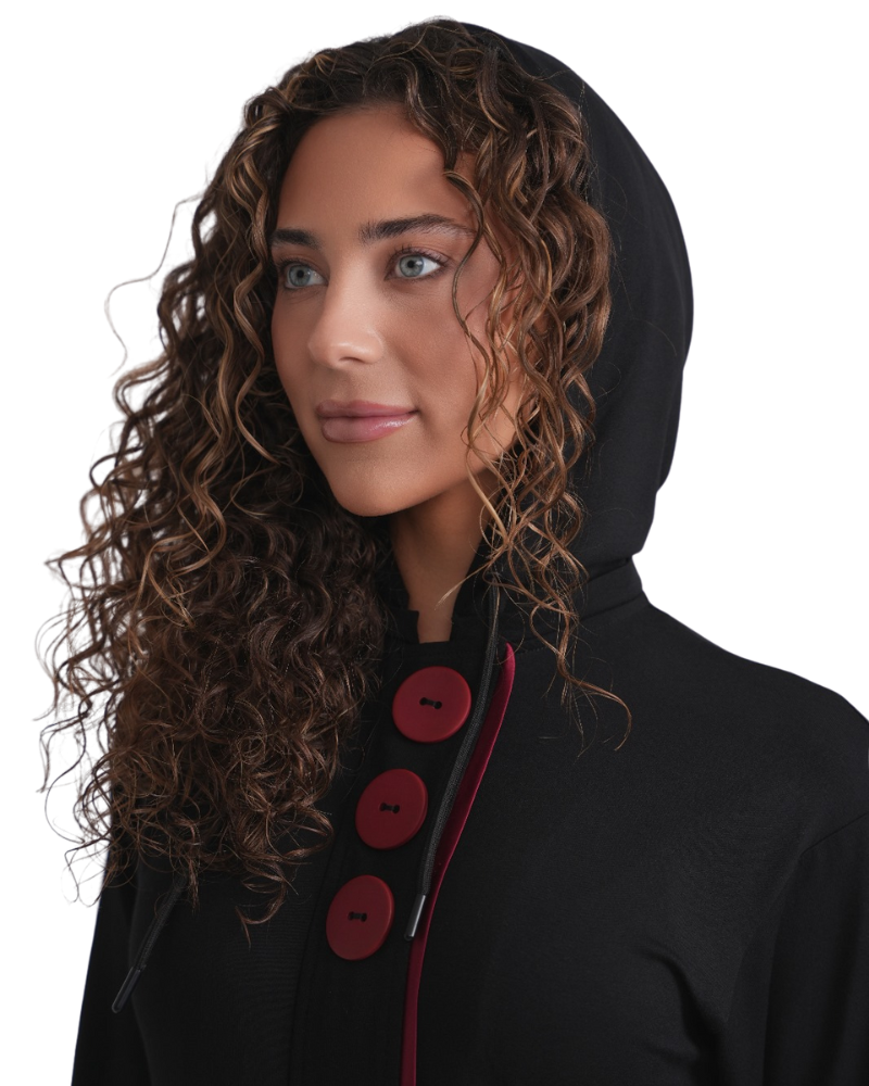 Ellwi 1323 Oversized Button Design Hood Zippered Morning Robe Myselflingerie.com