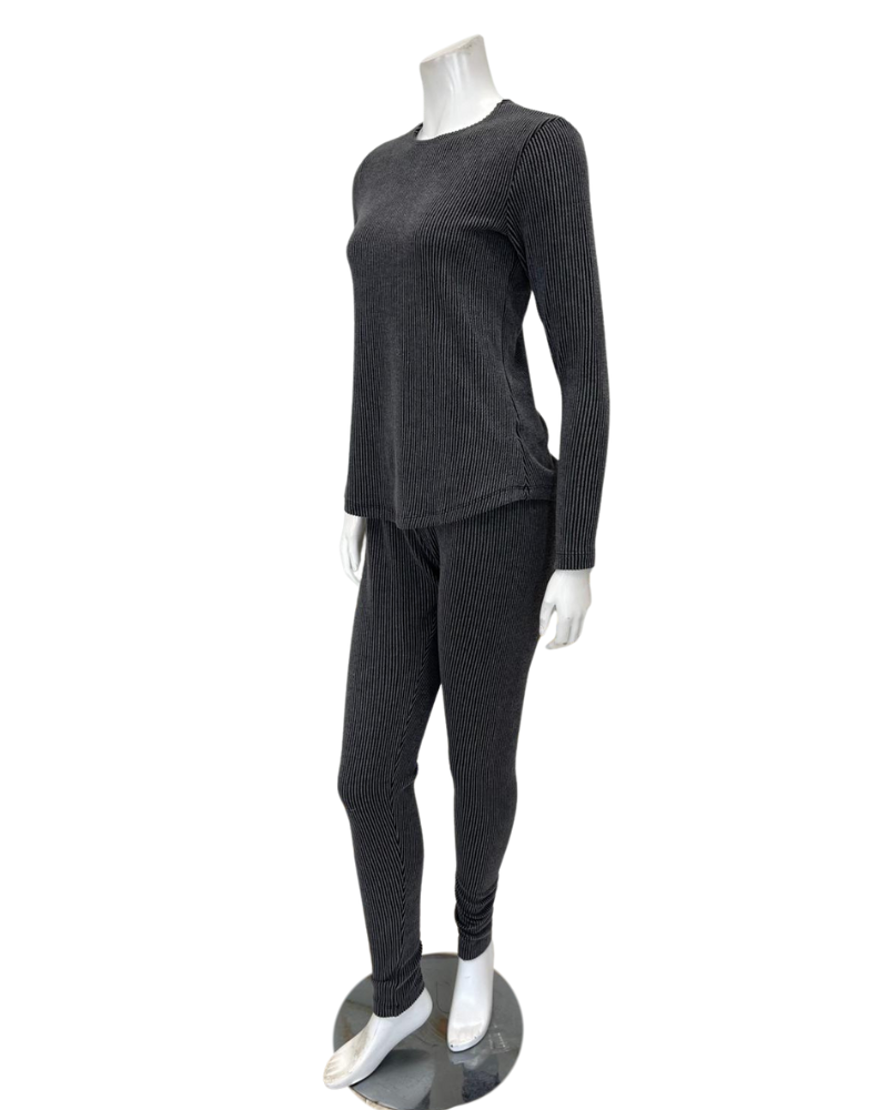 Jackie O'Loungewear PJSET-GRY Grey Ribbed Heather Round Neck Modal Pajamas Set Myselflingerie.com