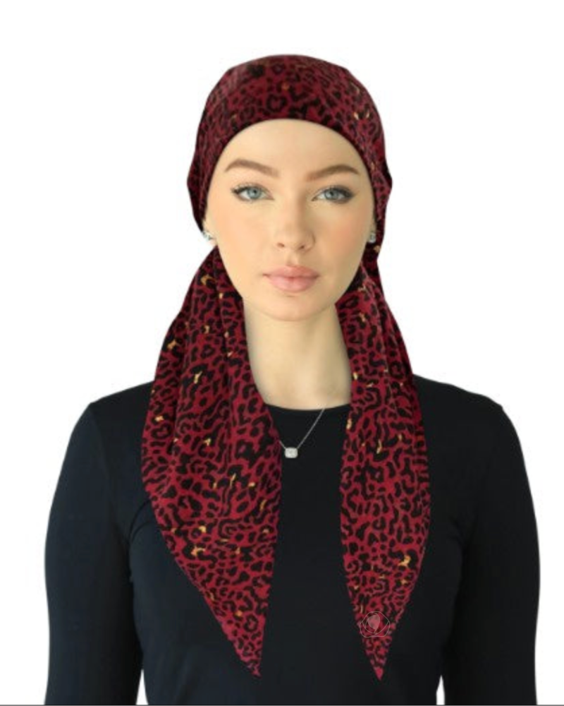 Cherie SPC324A-BGY Burgundy Metallic Leopard Adjustable Closed Back Pre-Tied Bandanna Myselflingerie.com