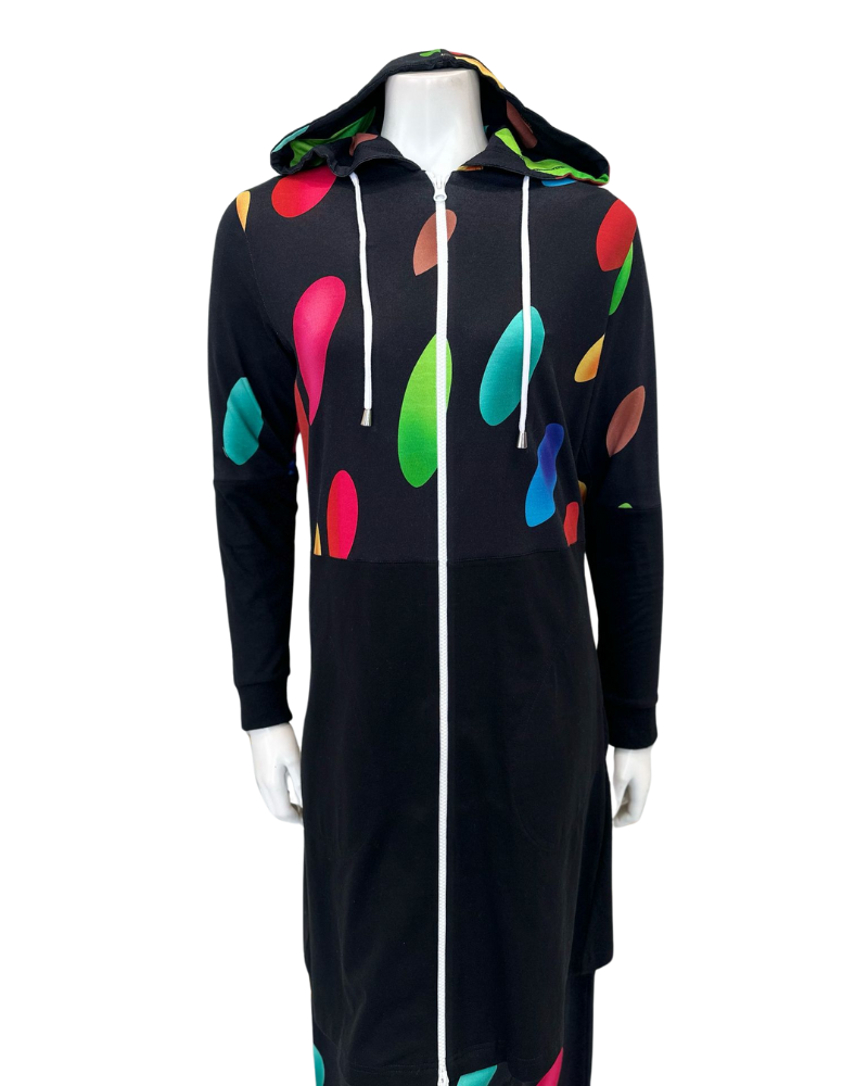 ESPi ANT230 Multi Color Circles Print Black Cotton Teen Hoodie Myselflingerie.com