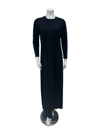 Chicolli N5030-23A Black Swing Bamboo Cotton Button Down Nightgown myselflingerie.com