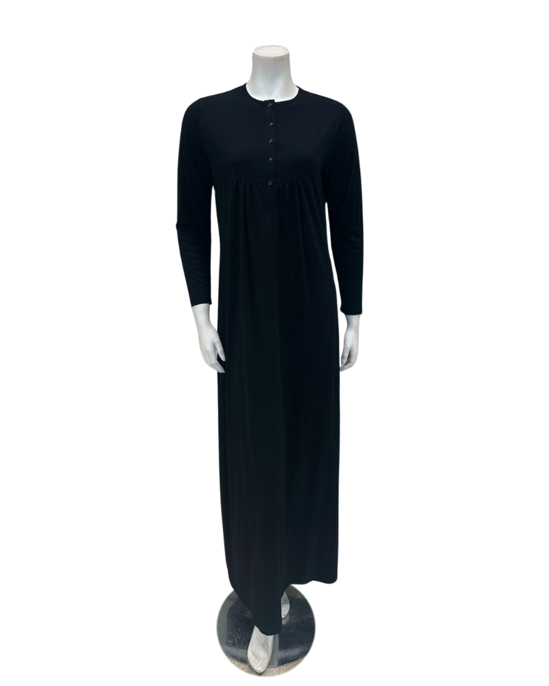 Chicolli N5030-23A Black Swing Bamboo Cotton Button Down Nightgown myselflingerie.com
