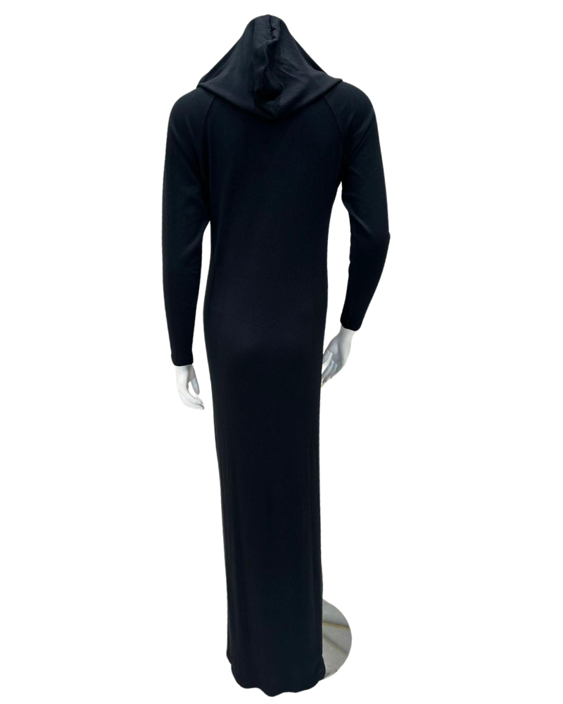 Velvet AL761BLK Black Ribbed Modal Pull On Nightgown with Hoodie Myselflingerie.com