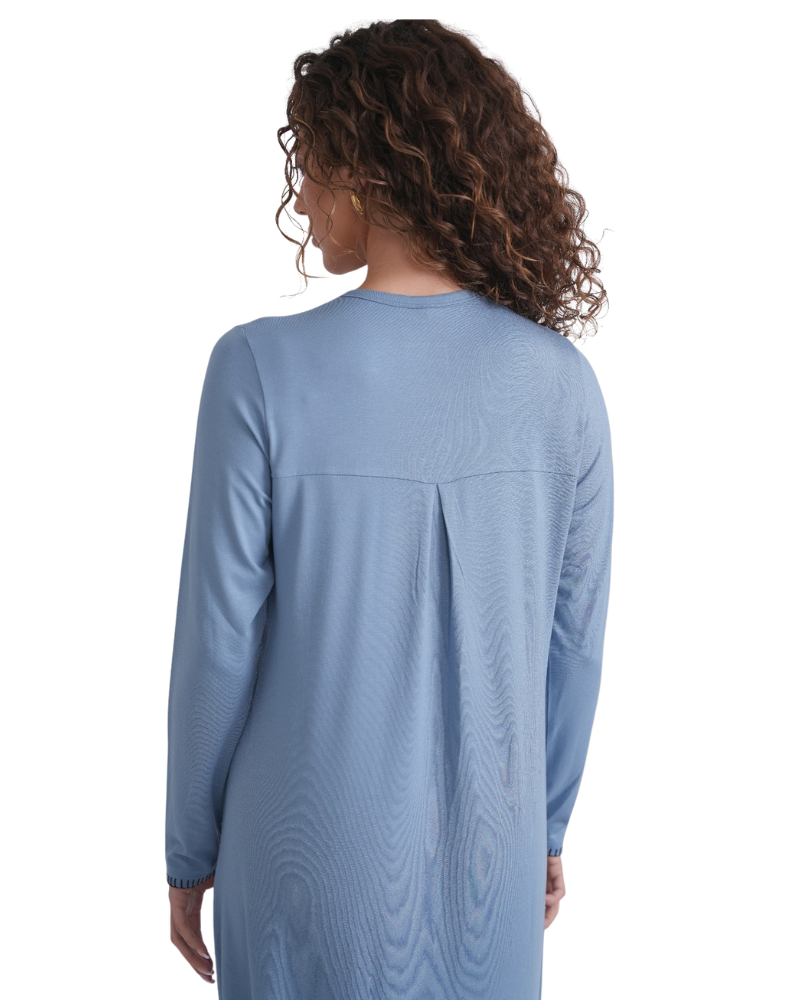 Ellwi 1321 Blanket Stitch Sky Blue Button Down Cotton Nightgown Myselflingerie.com